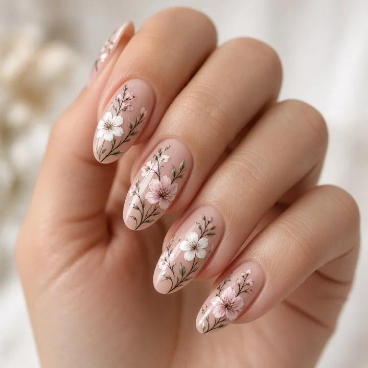 Nail art floral sur ongles